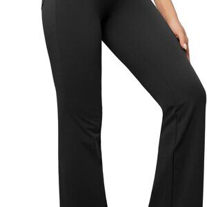 Black High Waist Wide Leg Yoga Pants for Women with Pockets, Flare Leggings for